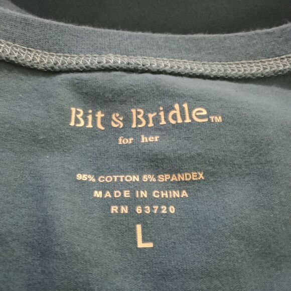 Bit & Bridle Green Horse Floral Western Equestrian n Print Long Sleeve T Size L - Picture 4 of 7